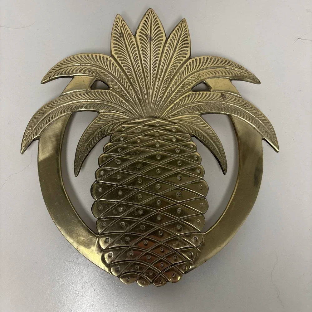 VTG Brass Pineapple Etched Trivet Made In India Coastal Southern Vintage Decor‎